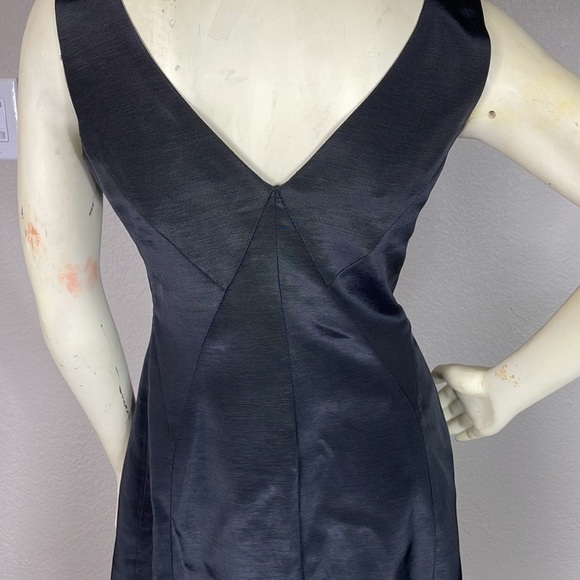 Reiss Alessia Black Satin Pleated Fit Flare Square Neck Sleeveless Mini Dress 4 - Picture 6 of 13